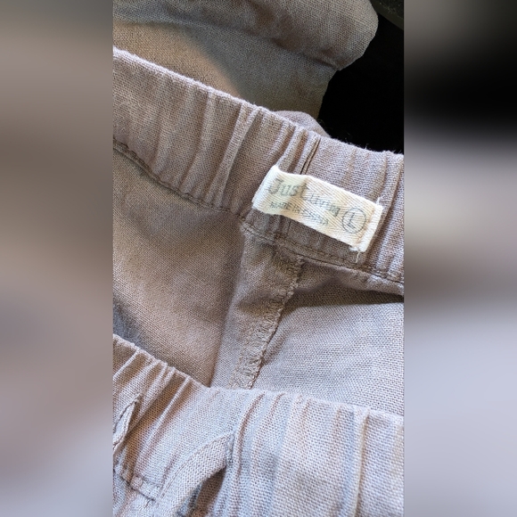 Just Living Linen Rayon Blend Tan Cargo Pants Large EUC - Picture 2 of 6